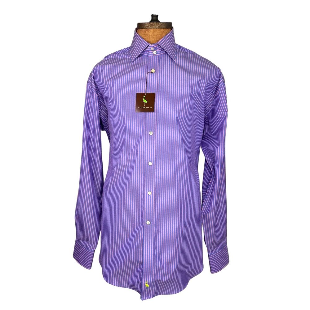 TAILORBYRD Mens New Striped Purple Button Down Dress Shirt Spread Collar Size XL